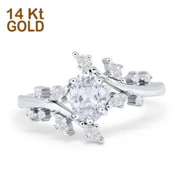 14K White Gold Oval Bridal Simulated CZ Wedding Engagement Ring Size 7